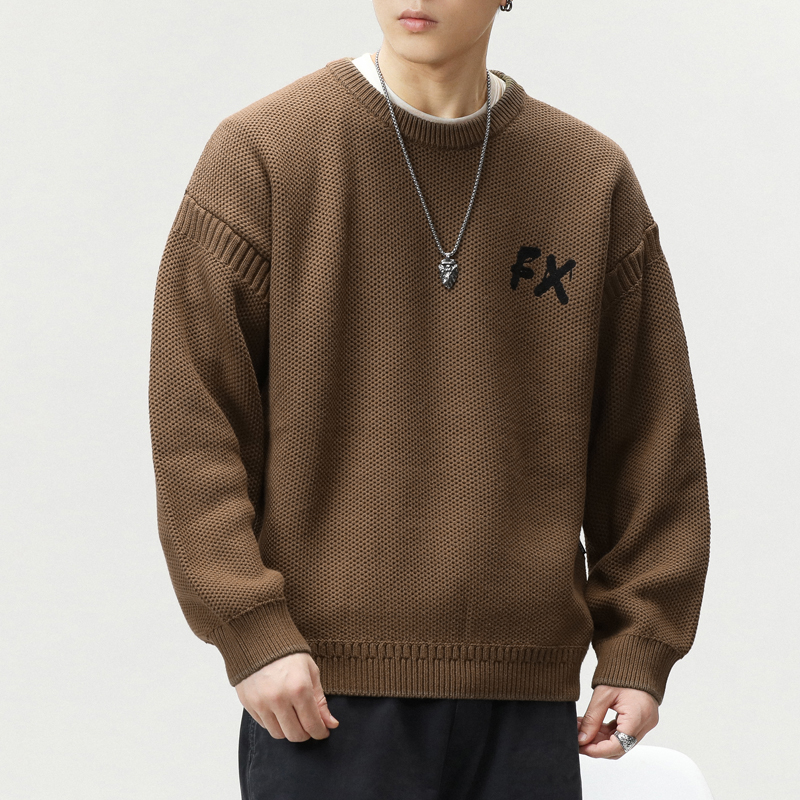 美式新款复古冬季韩版加厚毛衣针织衫男宽松圆领2025秋冬毛线衣