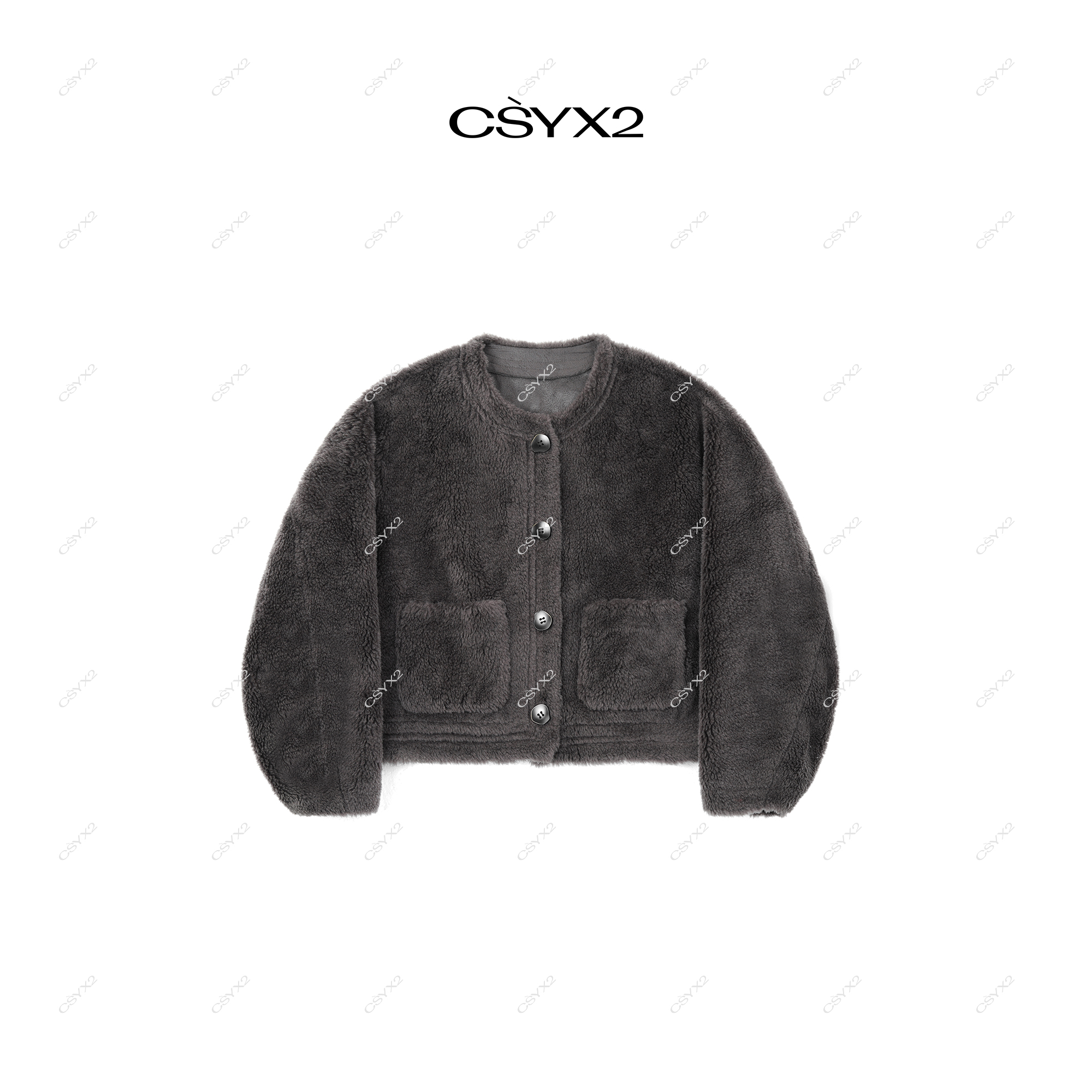 CsyX2-2025A/W 秋冬新品 圆领四粒扣双口袋毛毛外套CA4DP009