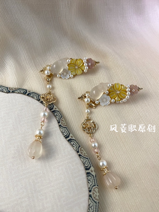 风菱歌原创设计蝶贝发夹手工国风古风新中式
