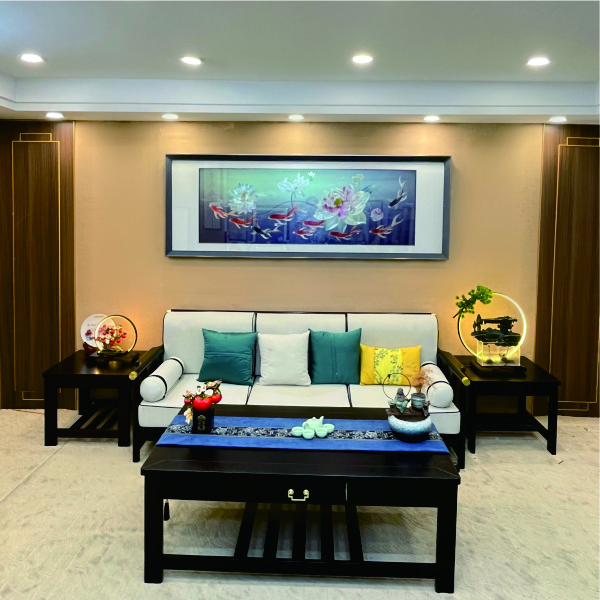 2024铝雕手工装裱九鱼荷花客厅沙发背景墙温馨装饰画新中式高端画