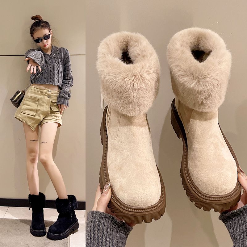 网红厚底秋冬雪地靴女冬季新款加绒加厚棉鞋防滑保暖洋气毛毛短靴