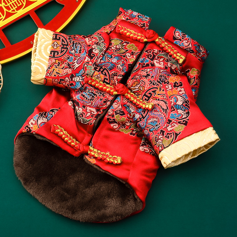猫衣服汉服唐装过年保暖加棉冬季喜庆狗狗小型犬泰迪新年宠物衣服