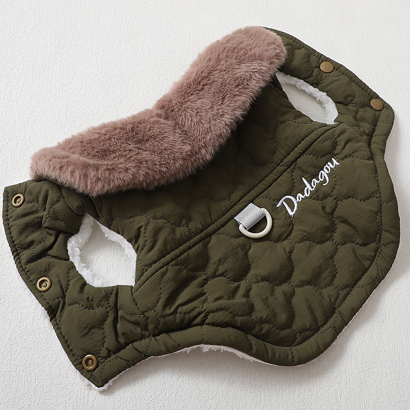 小狗衣服可牵引冬季比熊幼犬毛绒领出门遛狗防着凉棉马甲背心两脚