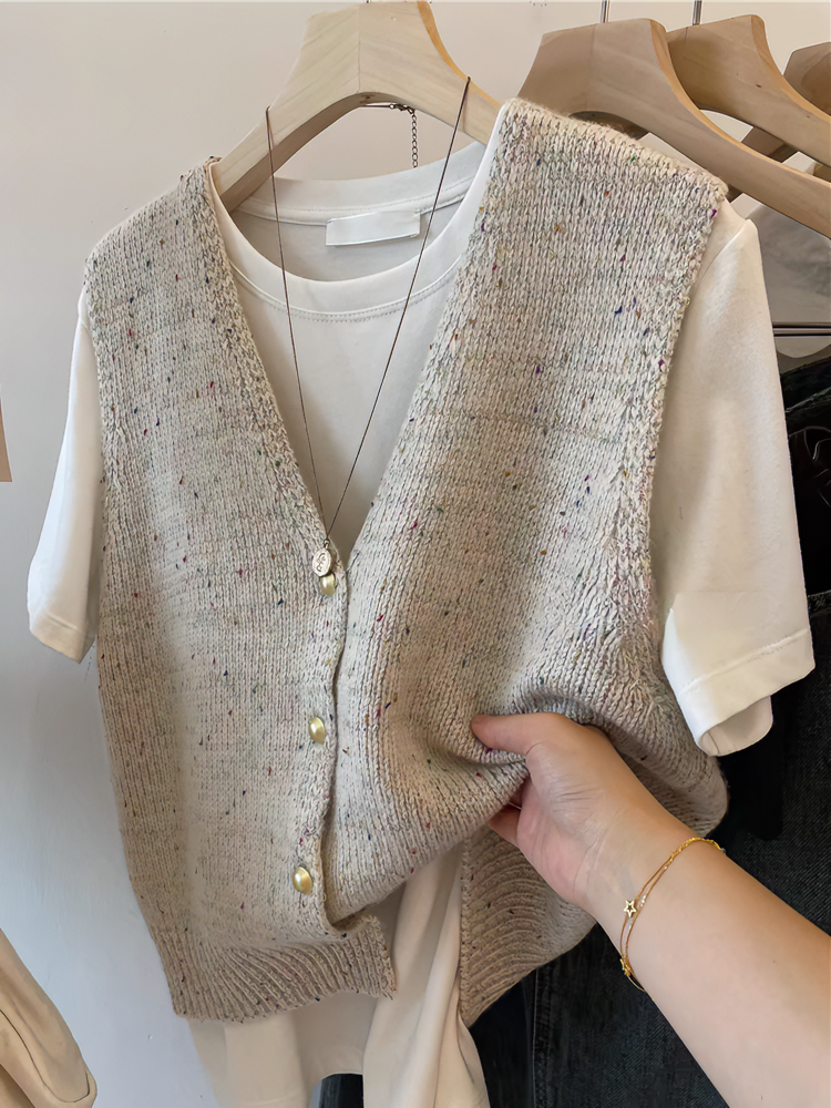 V领彩线针织开衫马甲春秋叠穿坎肩上衣外搭无袖毛衣背心秋冬马夹