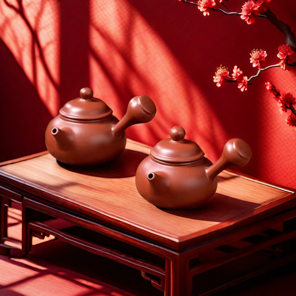潮州手拉壶朱泥壶泡茶家用福荣侧把壶功夫茶具手工家用送礼可断水
