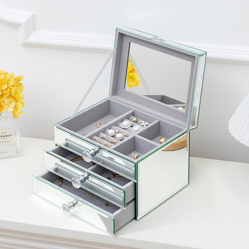 新款镶钻高级感首饰收纳盒高档精美上档次首饰盒大容量耳环饰品盒