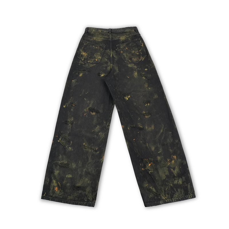 MKSZY blcg 手绘复古巴黎风格手绘泼墨宽松直筒休闲长裤休闲裤