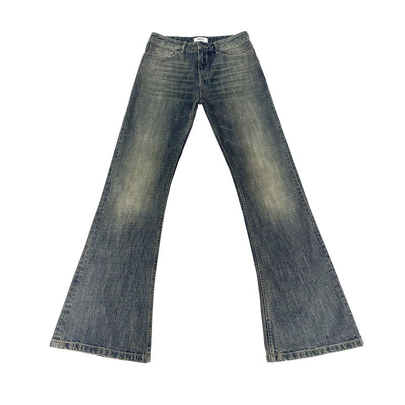 MKSZY Bootcut 14OZ日产重竹节纹复古泥染微喇叭巴黎牛仔裤 男