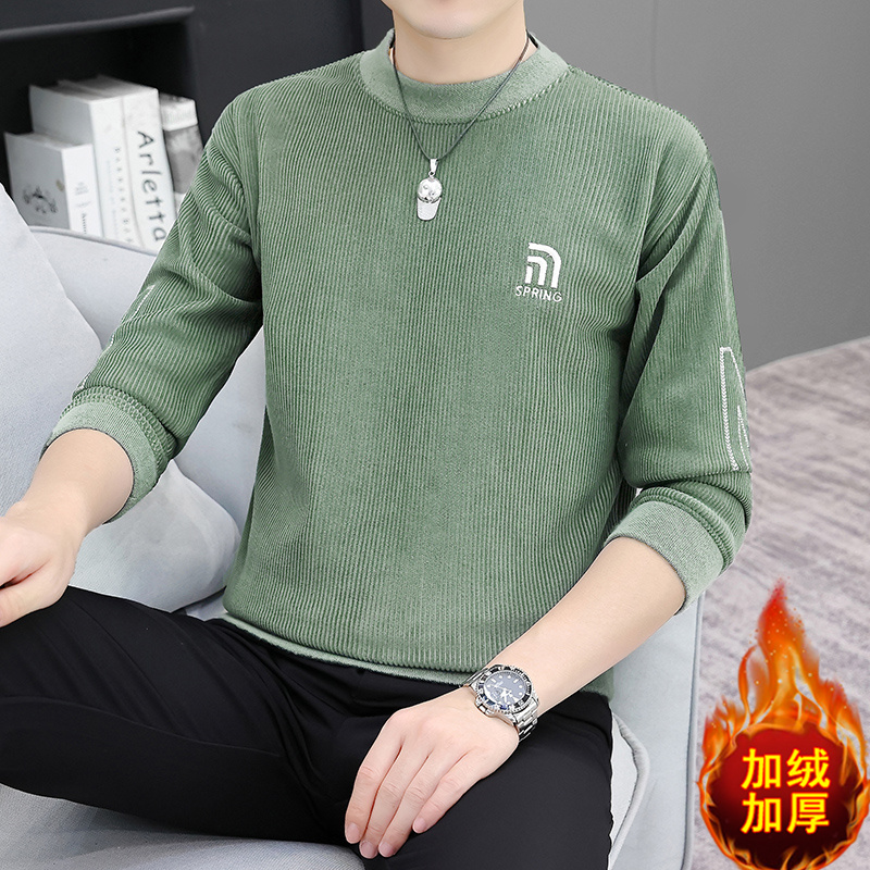 新冬季奥利绒加绒卫衣毛衣北面刺绣针织衫男