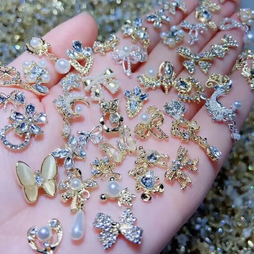 直播间装直播间混美甲合金饰品电镀奢华镶钻石钻