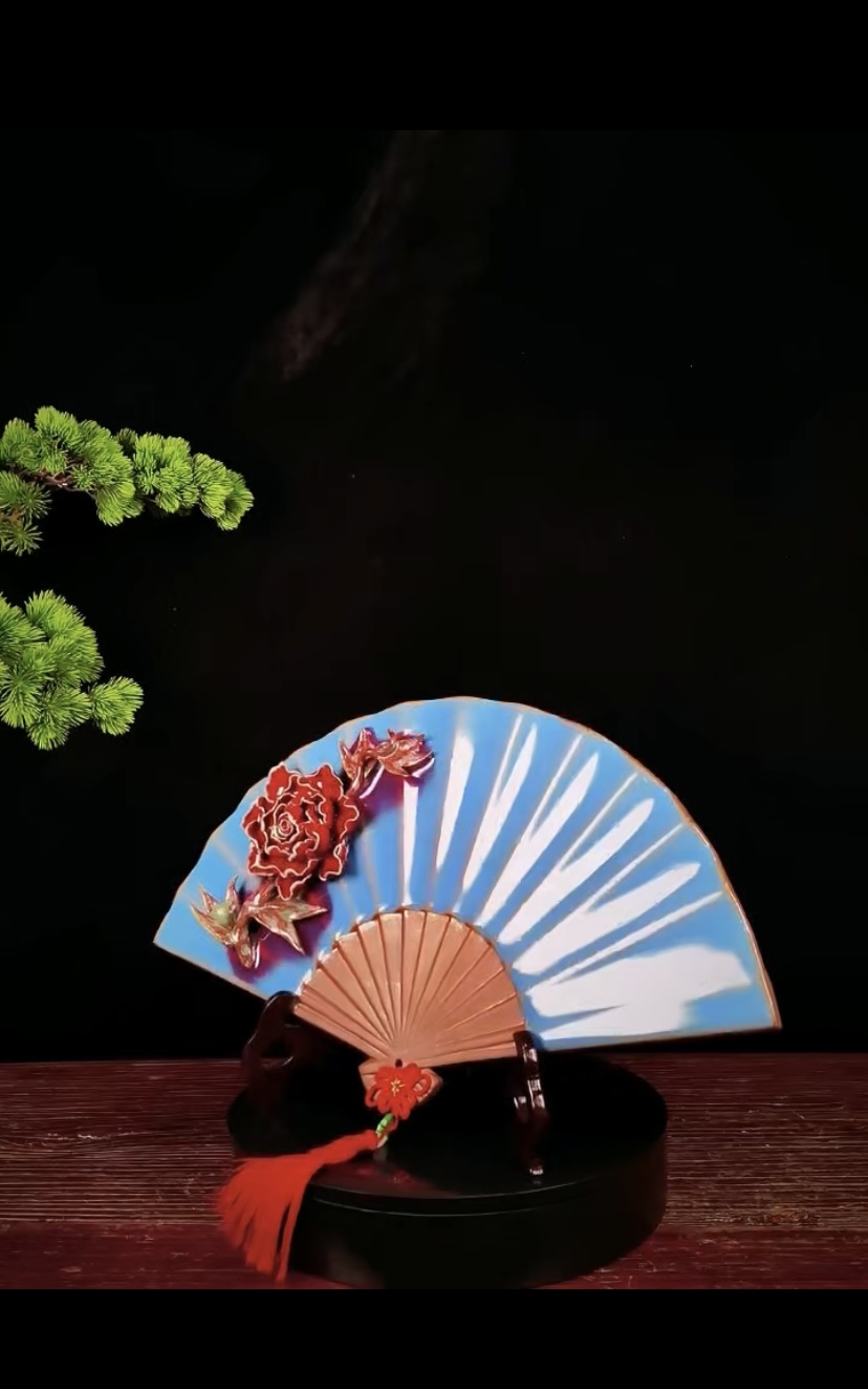 神垕钧瓷珍品摆件 手工煤烧赏扇
