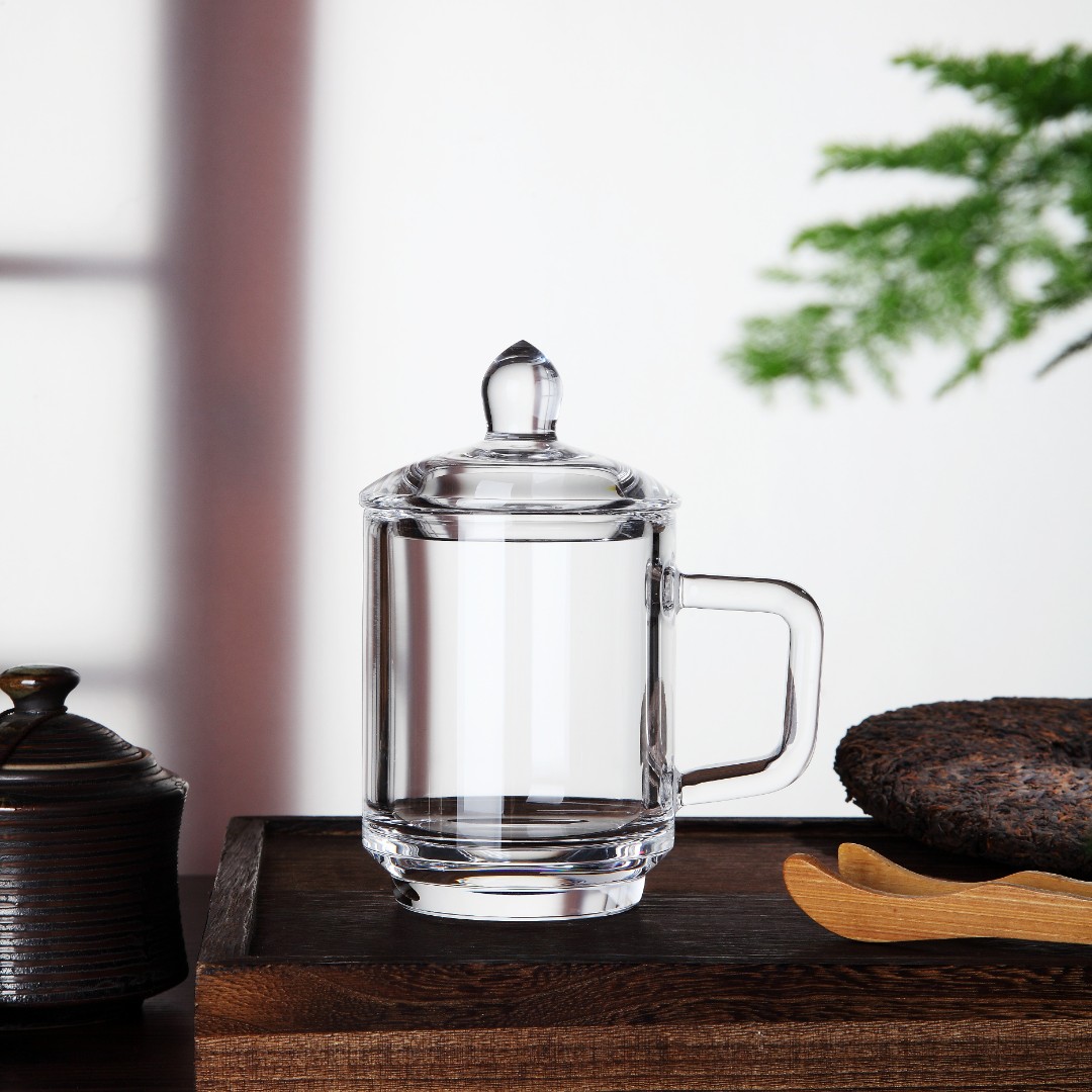 宸诺纯水晶杯家用办公室会议室透明复古纯老干部大容量绿茶杯子