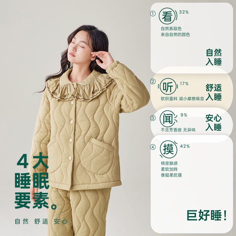 安之伴宫廷风夹棉锁温家居服冬季女士加厚睡衣可外出82451121857
