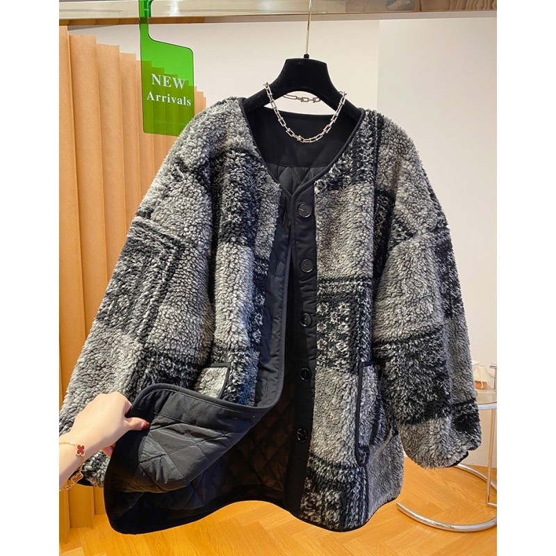 高级感复古棉服女冬季2024新款宽松时尚毛茸茸休闲百搭夹棉外套潮