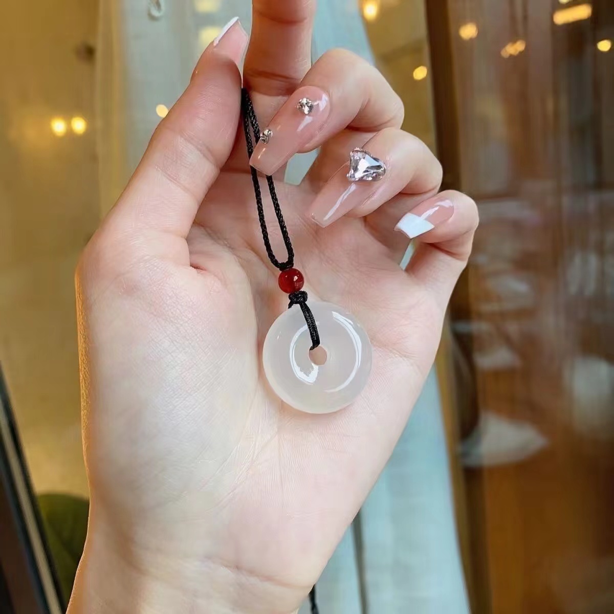 合金琉璃吊坠 新中式白色平安扣项链女吊坠手工编织男女项链