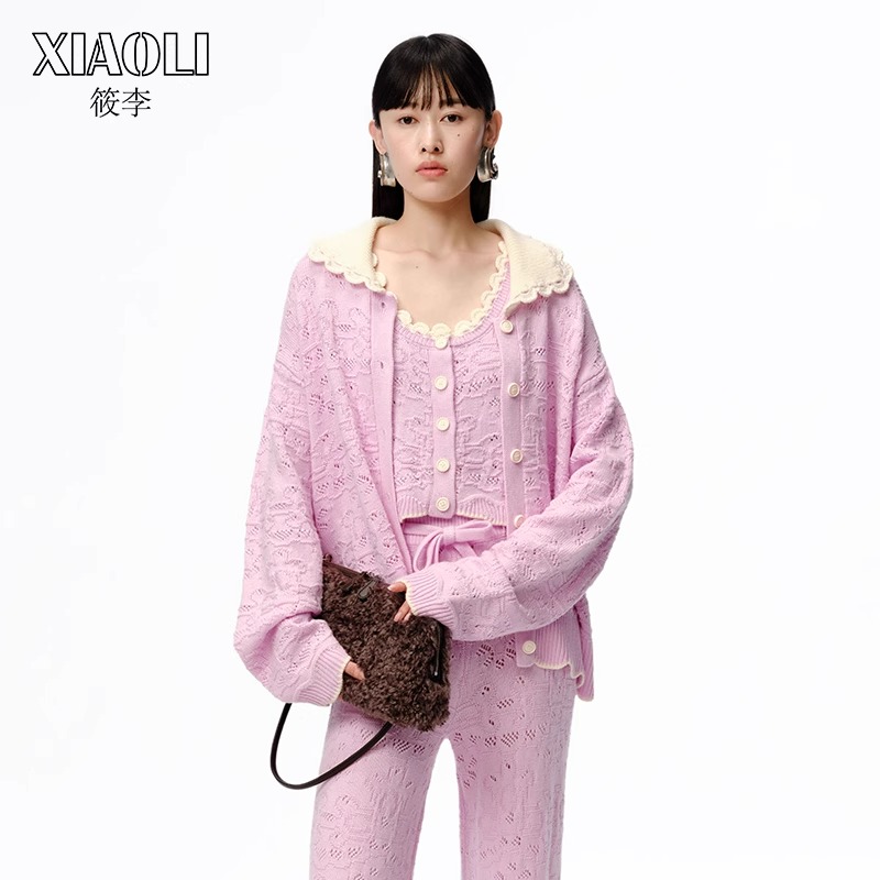 XIAOLI筱李张艺凡同款翻领开衫 粉色/白色/蓝色