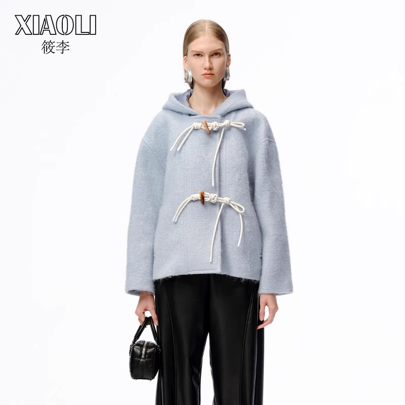XIAOLI筱李24秋冬设计师款长毛呢牛角扣大衣