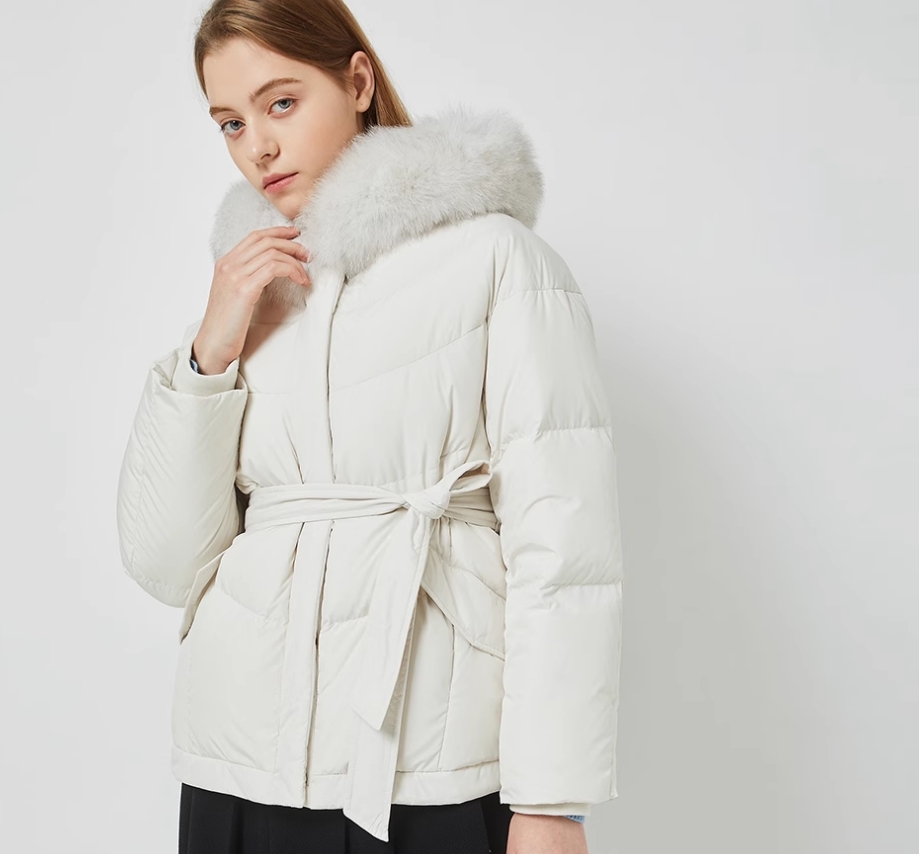 2025新款韩版休闲宽松大码鹅绒狐狸毛领连帽短款保暖女羽绒服864