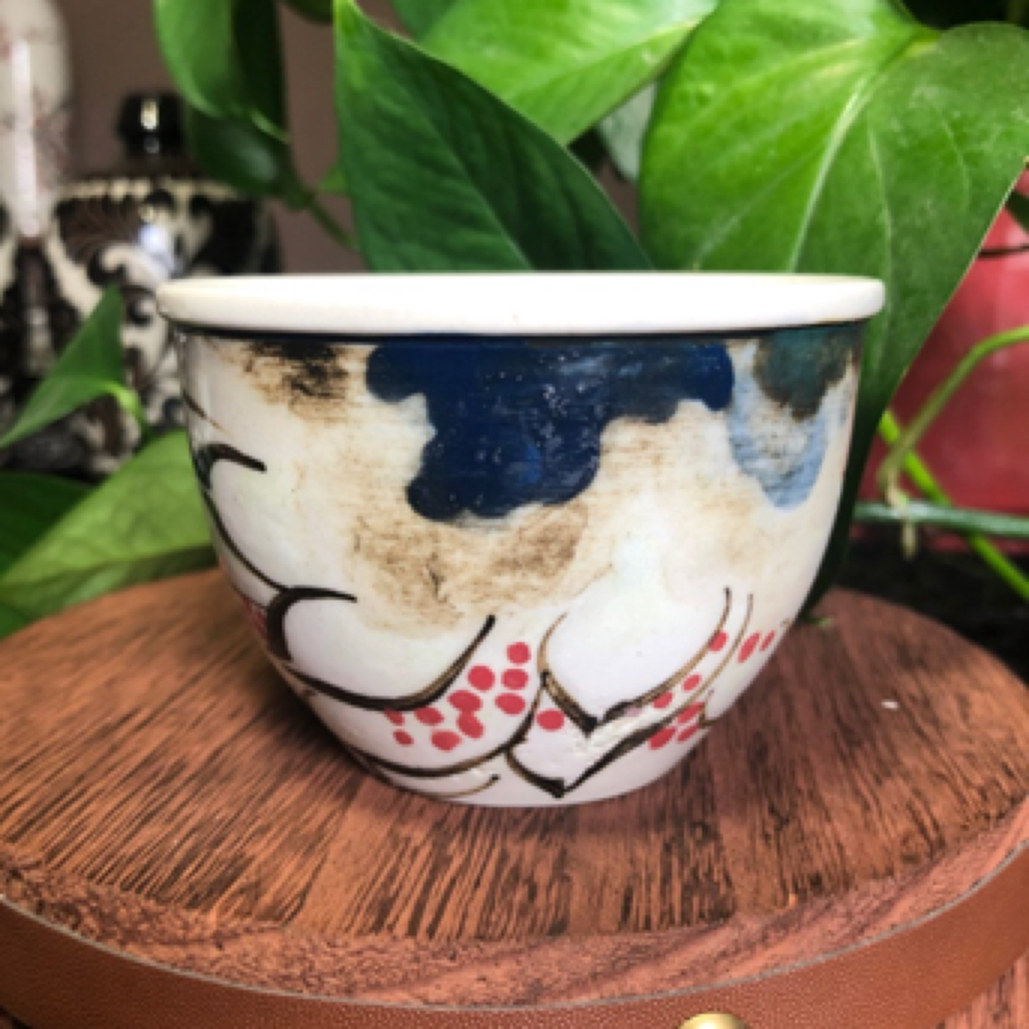 磁州窑纯手工手绘高温釉下彩荷塘夜色瓮杯主人杯茶具（瑕）