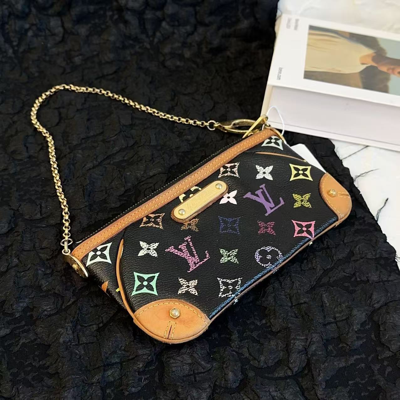 95新 LouisVuitton/路易威登 黑三彩麻将包/95新/聪聪