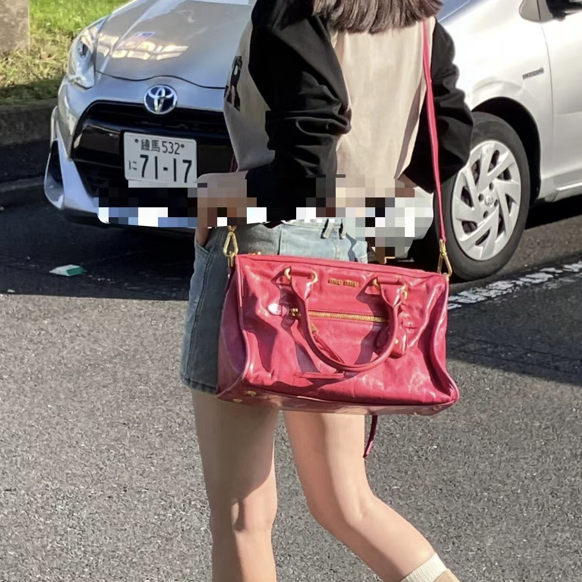 95新 MIU MIU/缪缪 缪缪机车包山楂红机车包单肩包/芝心