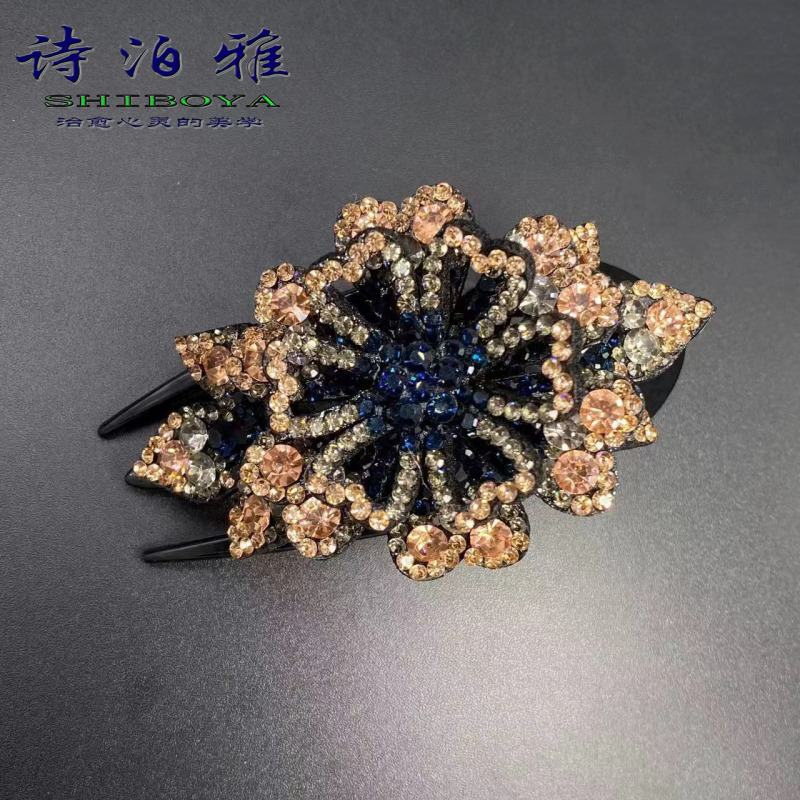 诗泊雅新品花开富贵水钻三齿鸭嘴夹顶夹