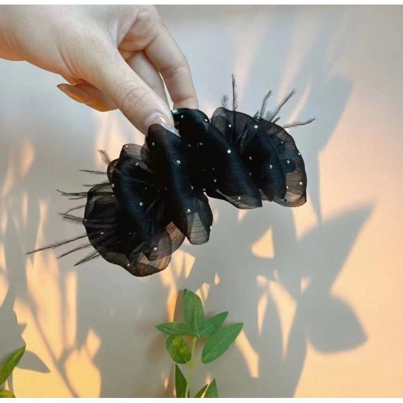 诗泊雅满天星羽毛网纱抓夹女气质多层蝴蝶结抓夹