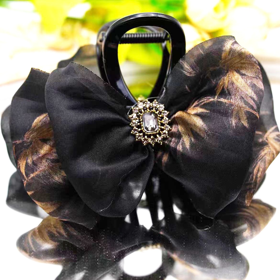 诗泊雅 发夹网纱夹子日韩中号蝴蝶结抓夹