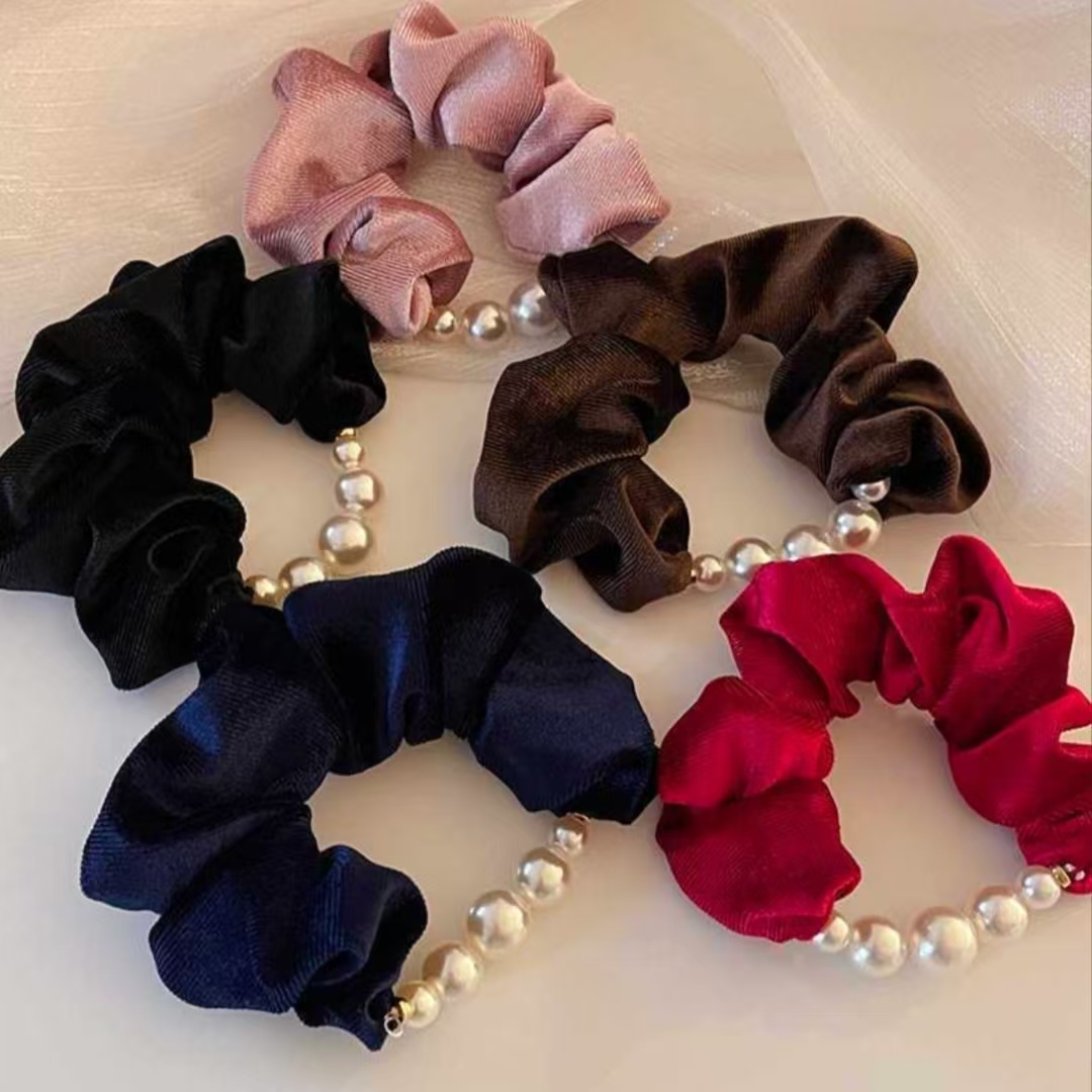 诗泊雅 爆款韩系贵气十足丝绒珠珠发圈