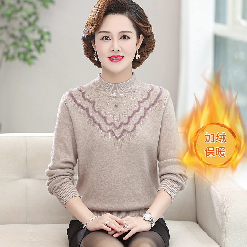 红人洋气中年妈妈装冬装加厚打底衫中年女针织加绒毛衣长袖保暖衣
