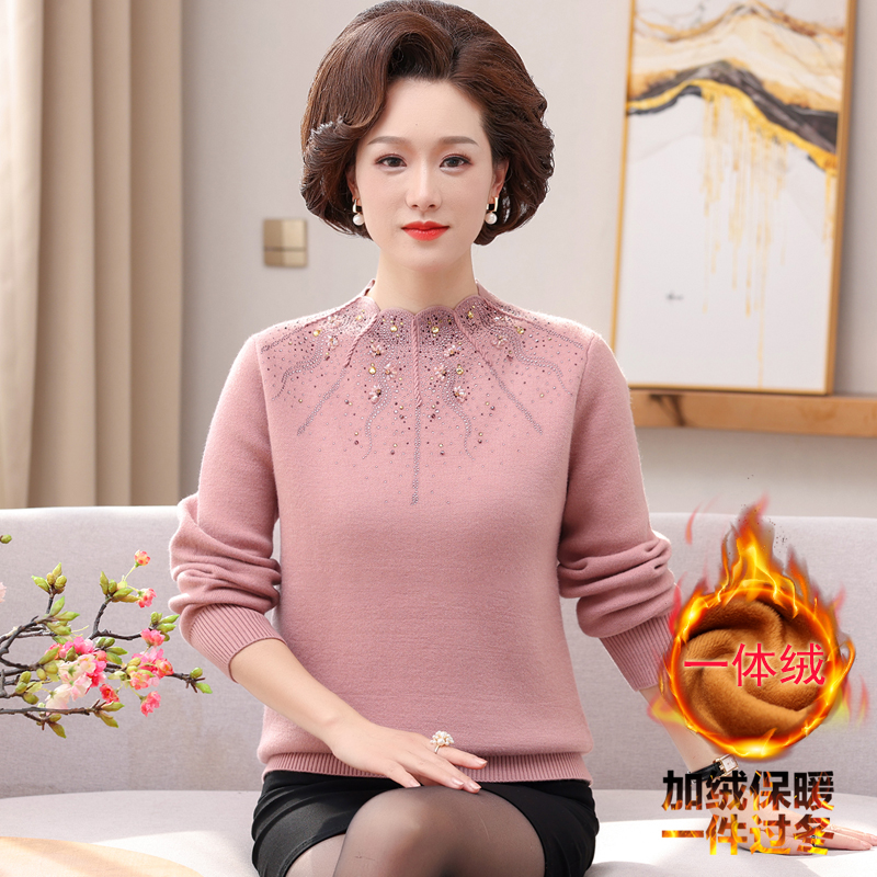 妈妈冬装半高领加绒加厚毛衣女中老年人洋气奶奶老年人冬装