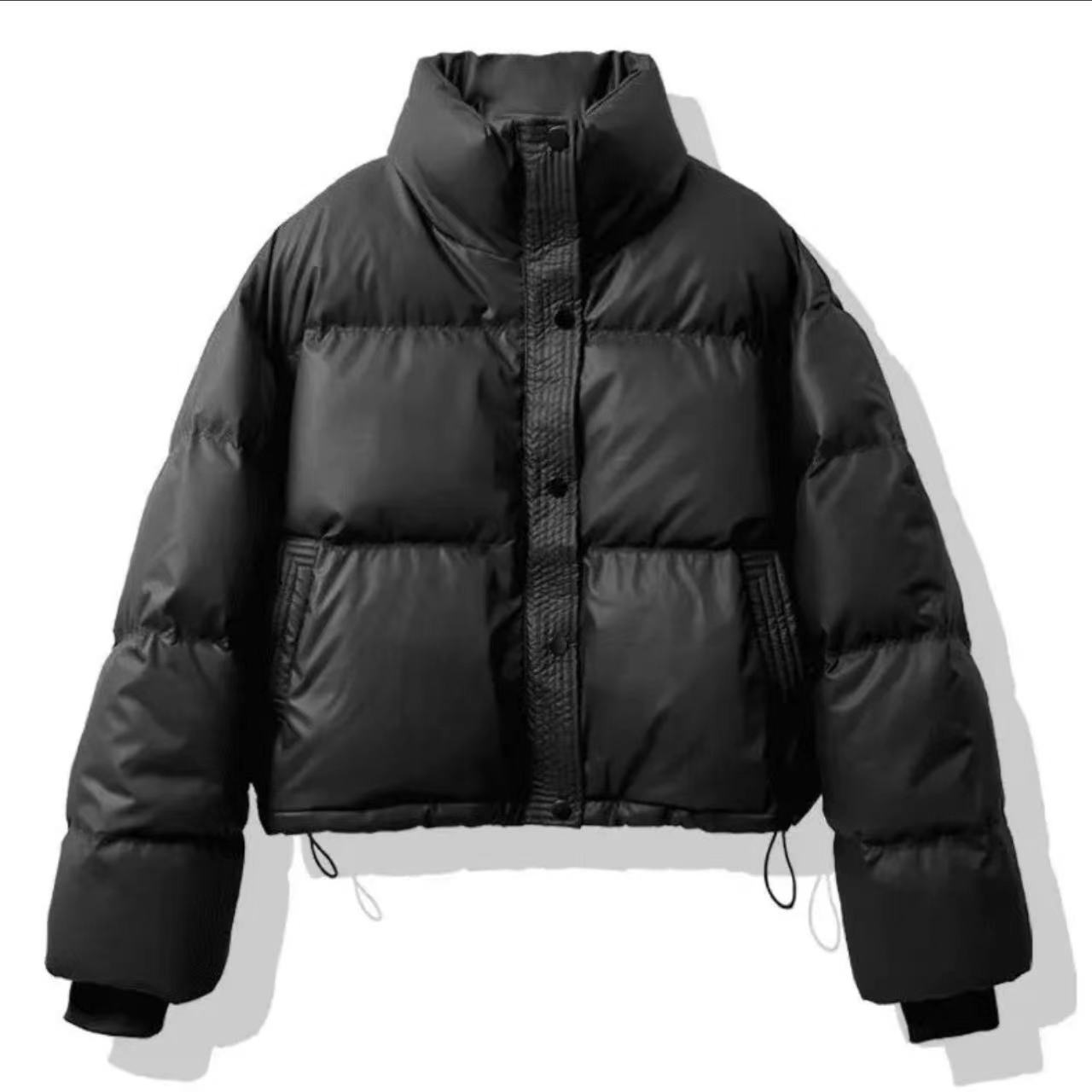 新款免洗PU皮棉服保暖宽松立领加厚防风短款潮流秋冬纯色小个子