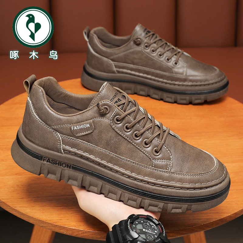 【正品】啄木鸟秋季男鞋透气防水厨师鞋男百搭防滑耐磨运动休闲板鞋