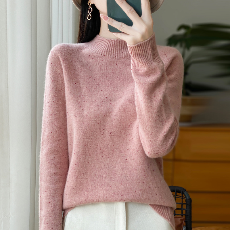 半高领纯羊毛衫女秋冬七针针织衫女士点子纱套头毛衣针织打底衫