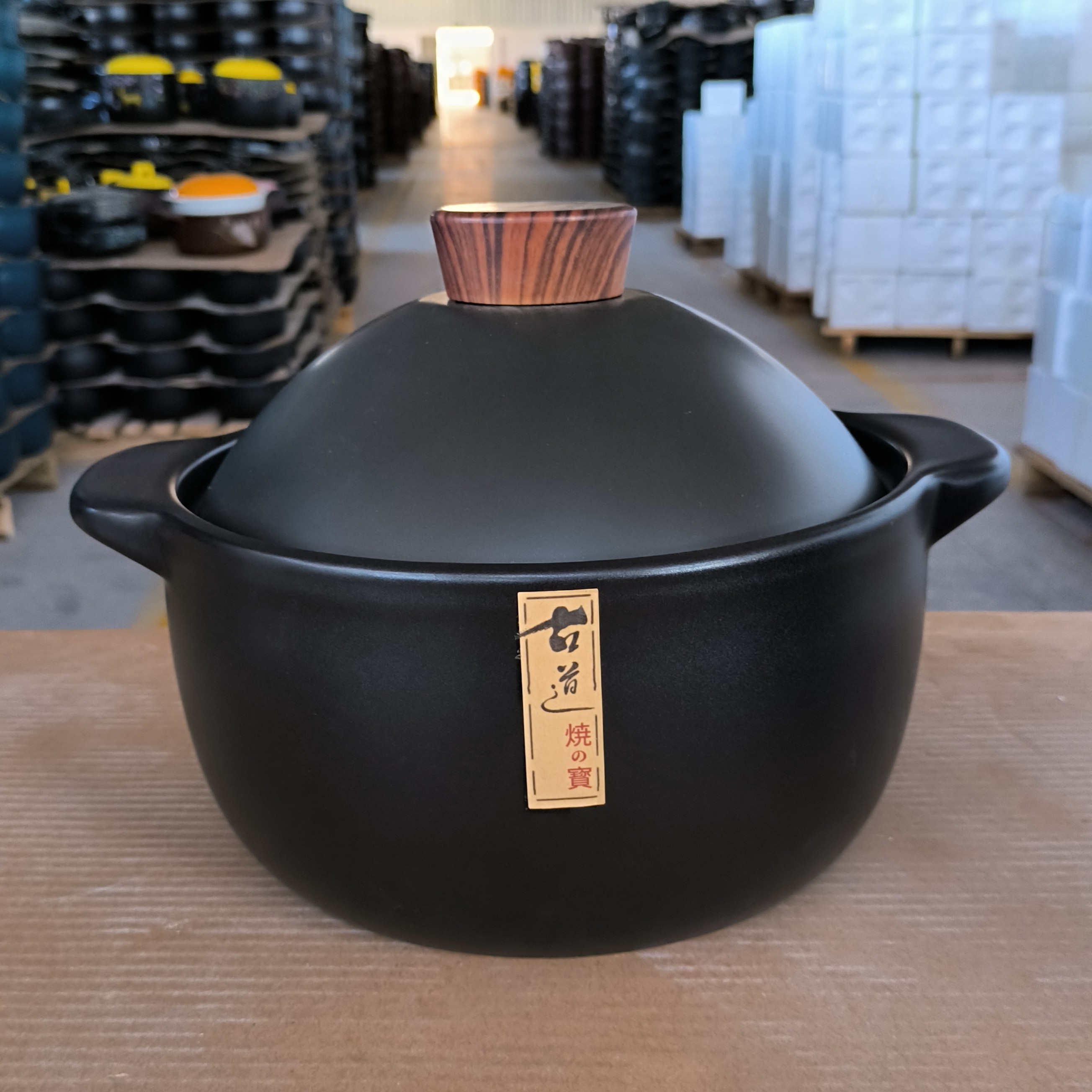 【工厂直发】黑金刚陶瓷砂锅 木纹手工顶碗盖款多功能煲汤炒菜炖锅