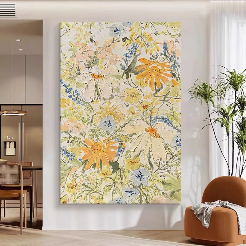 立体花卉厚肌理手绘油画客厅高级感奶油风装饰画玄关抽象艺术挂画