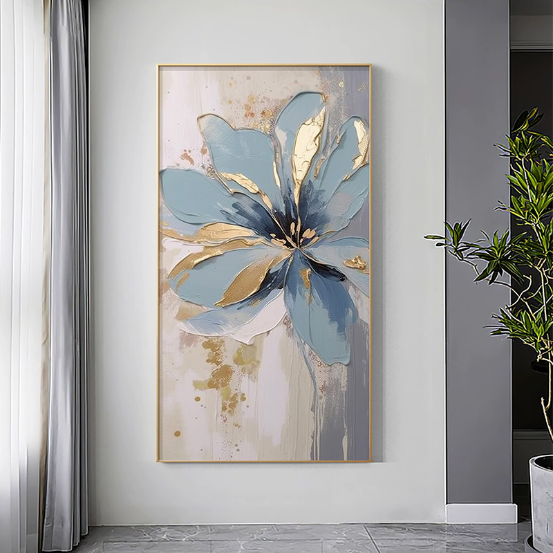 现代简约轻奢玄关装饰画高级感抽象油画手绘花卉肌理过道走廊挂画