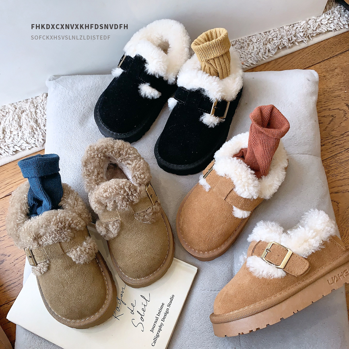 儿童雪地靴2024年冬季新款男女童加绒真皮毛毛棉鞋韩版软底面包鞋