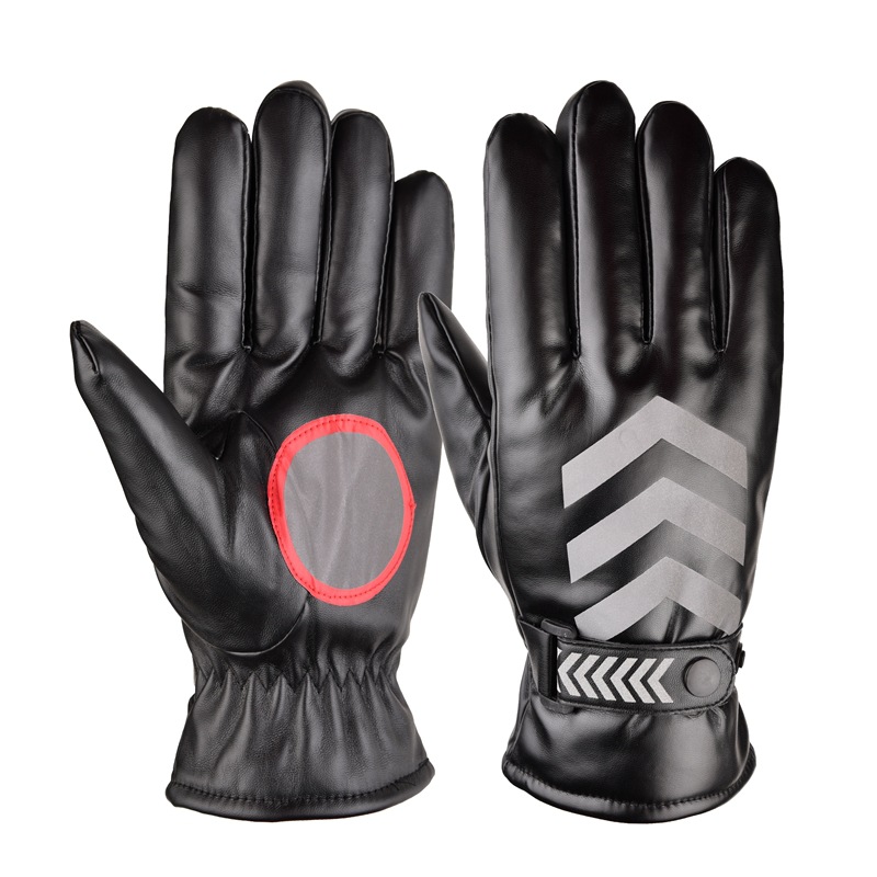男士反光安全PU皮骑行手套保暖加厚加绒巡逻保安执勤交通指挥仿皮