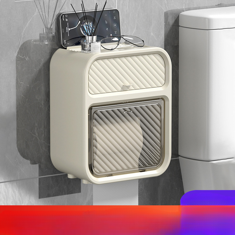 璁珑卫生间厕纸盒厕所纸巾盒抽纸盒防水壁挂式免打孔卫生纸置物架