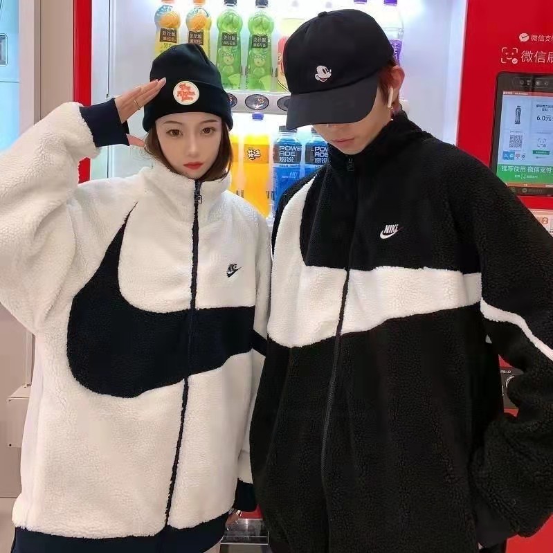 NK新款羊羔绒棉衣男女情侣款休闲运动情侣装外套潮流宽松百搭保暖
