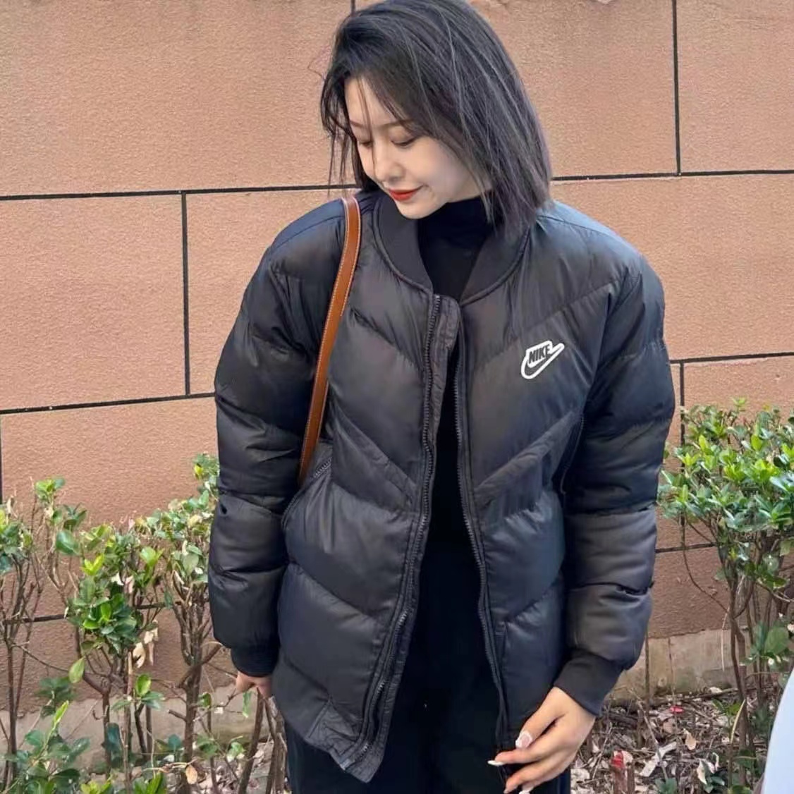 NK冬季新款休闲时尚百搭棉衣男女情侣款黑色保暖潮流棉服外套男士