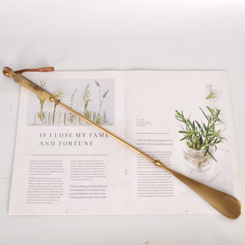 复古黄铜欧式牛骨长柄提鞋器鞋拔子居家用品