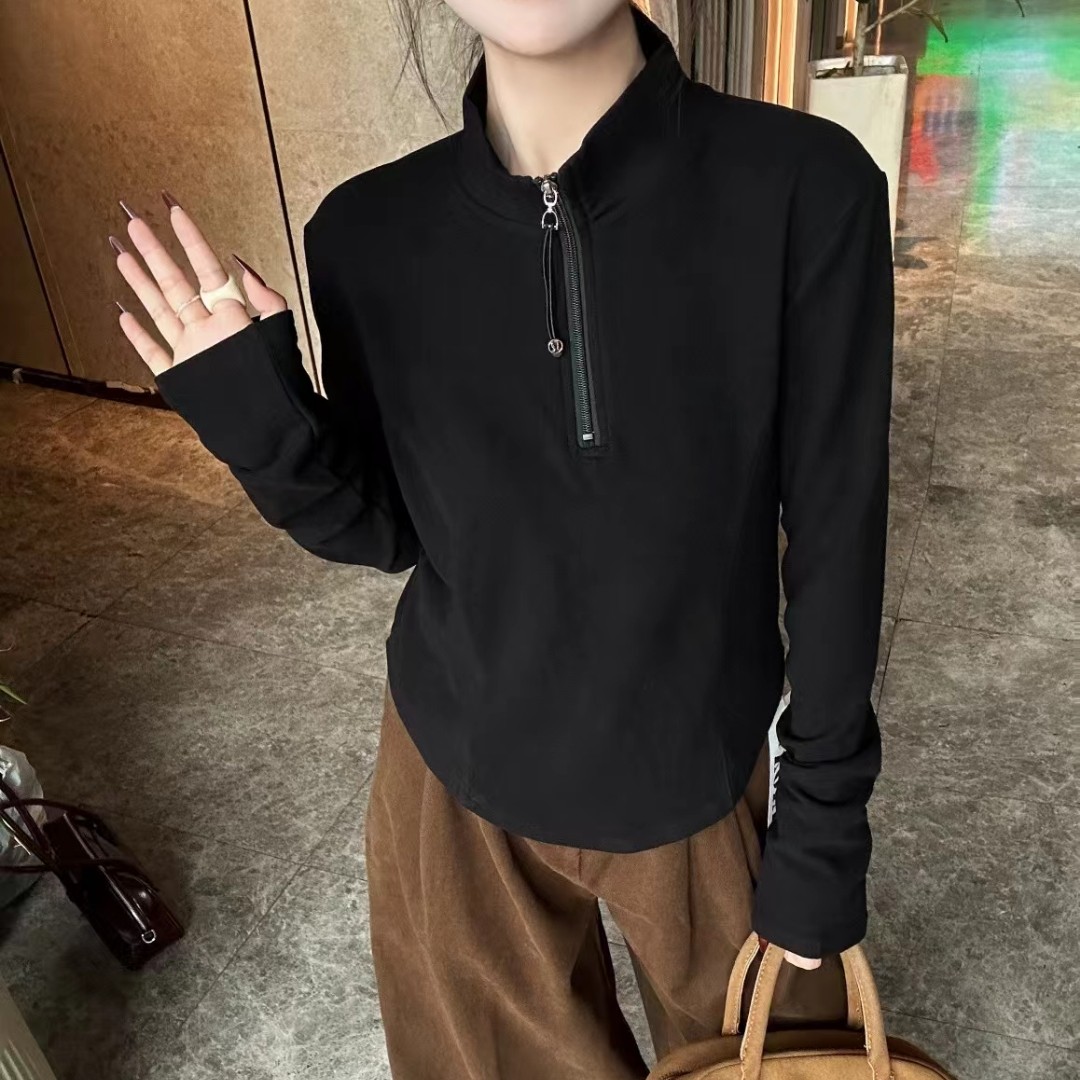 半拉链立领卫衣女2024新款纯色百搭秋季小蛮腰打底衫内搭上衣8210
