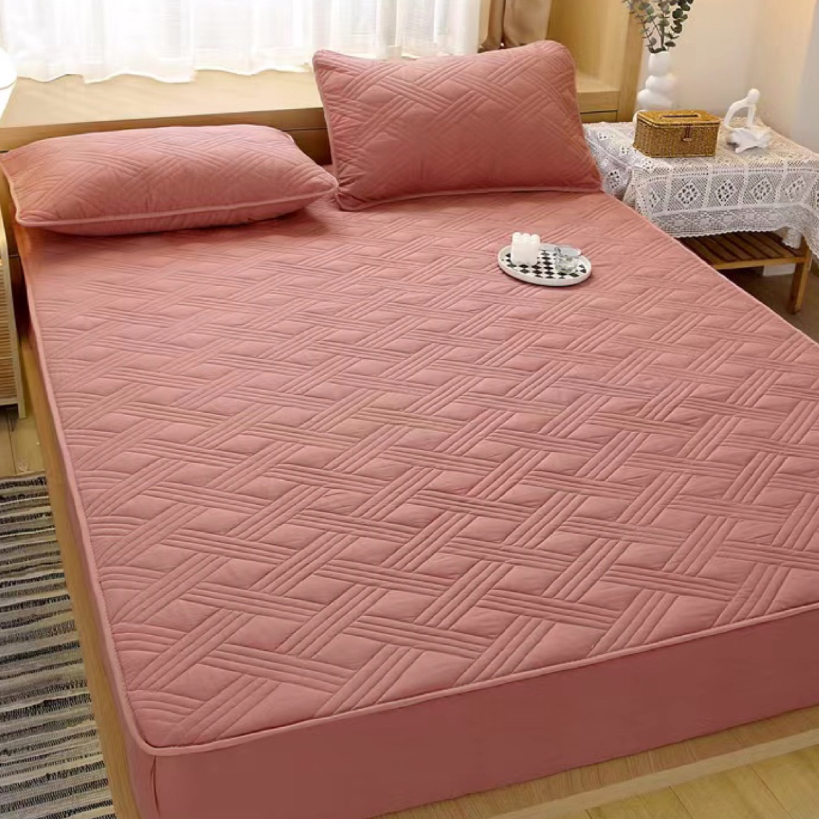 全棉加厚床笠纯色透气