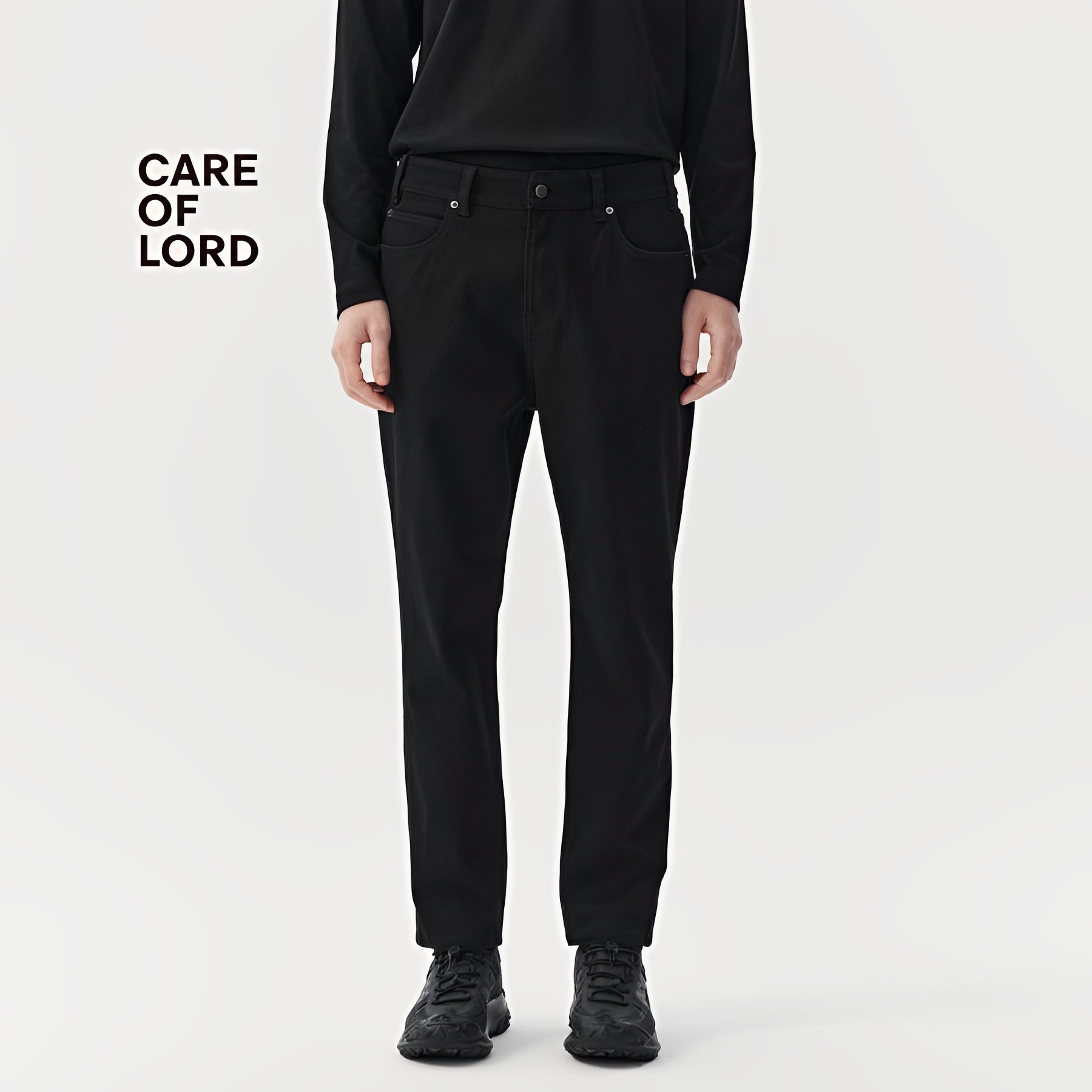 CAREOFLORD 艺术家系列 男士秋冬水洗黑色直筒牛仔裤弹力休闲1610