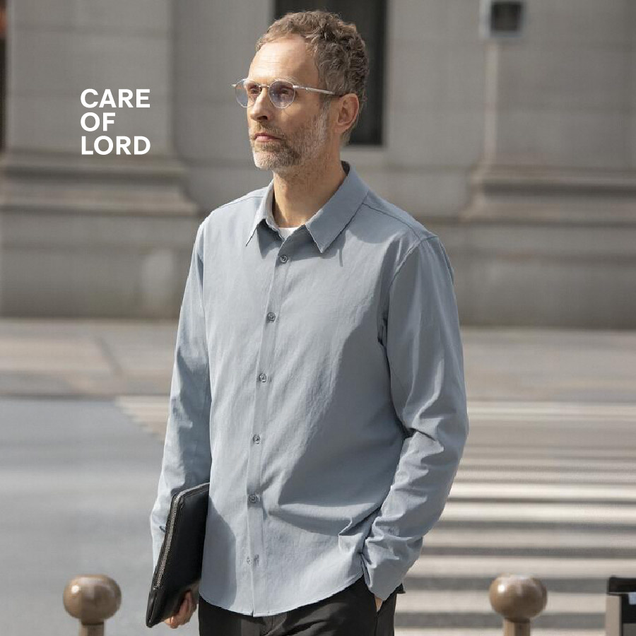CARE OF LORD领航员春秋款男士棉感抗皱商务休闲白色长袖衬衫3672