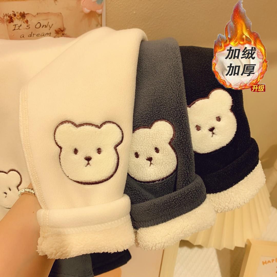 女童加绒打底裤儿童秋冬季新款加厚加绒长裤女宝宝冬装小熊暖裤子