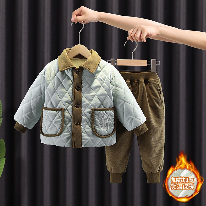 套装男童装儿童棉服套装宝宝秋冬衣服加厚冬装两件套冬天保暖衣服