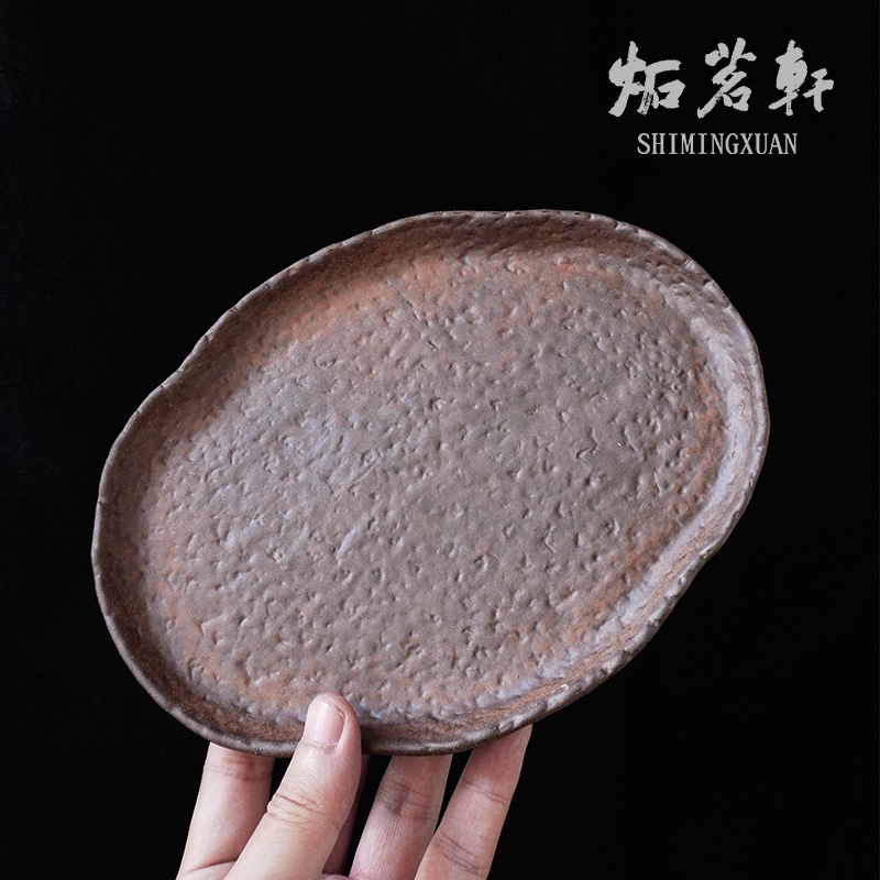 原矿老岩泥中式茶托小型纯手工花瓣干泡盘粗陶泡茶盘复古禅意托盘